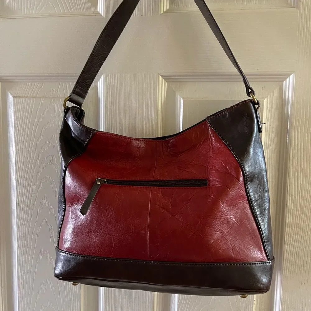 Tignanello  leather Rustic red & Brown shoulder bag with antique tone hardwares